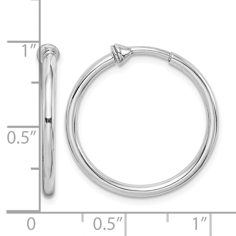 Sterling Silver RH-plated 2x24mm Non-Pierced Round Hoop Earrings