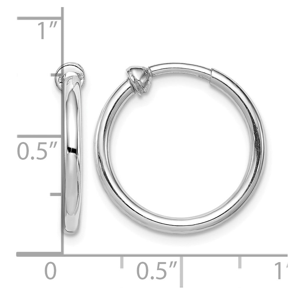 Sterling Silver RH-plated 2x19mm Non-Pierced Round Hoop Earrings