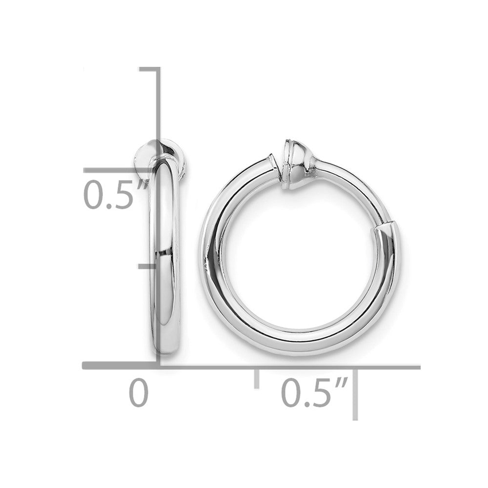 Sterling Silver RH-plated 2x14mm Non-Pierced Round Hoop Earrings
