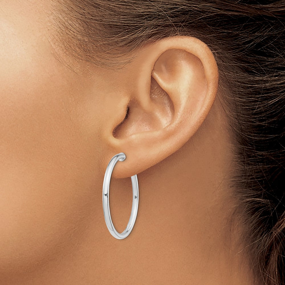 Sterling Silver RH-plated 2.5x37mm Non-Pierced Round Hoop Earrings