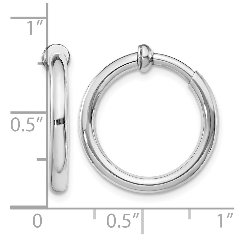 Sterling Silver RH-plated 2.5x20mm Non-Pierced Round Hoop Earrings