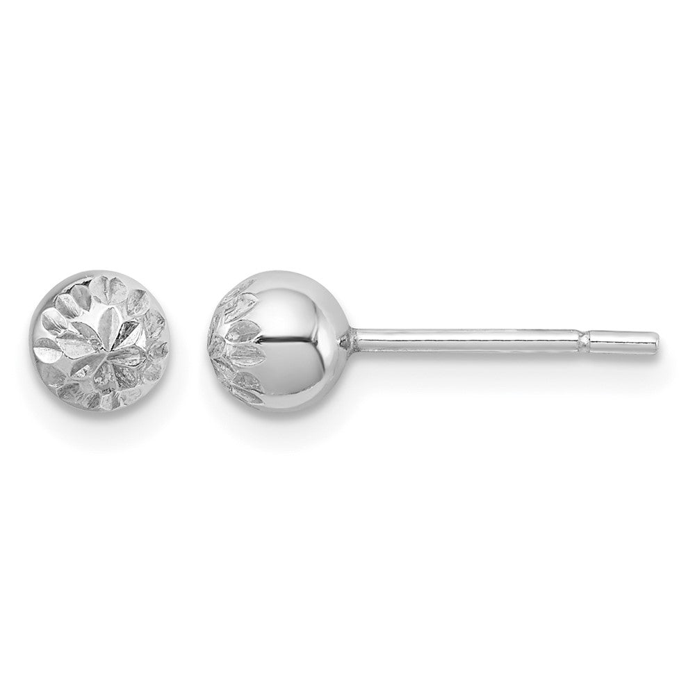 Sterling Silver Rhodium Plated 5mm Diamond Cut Post Earrings