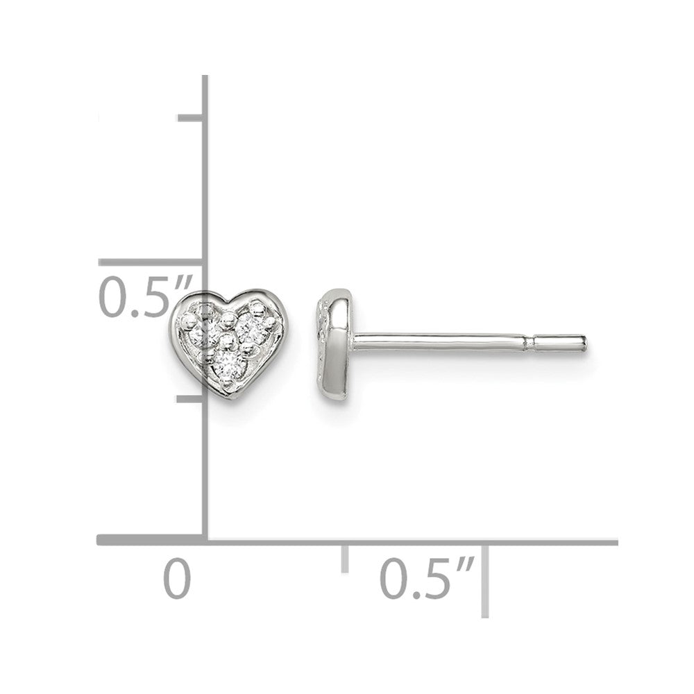 Sterling Silver Polished CZ Heart Petite Post Earrings