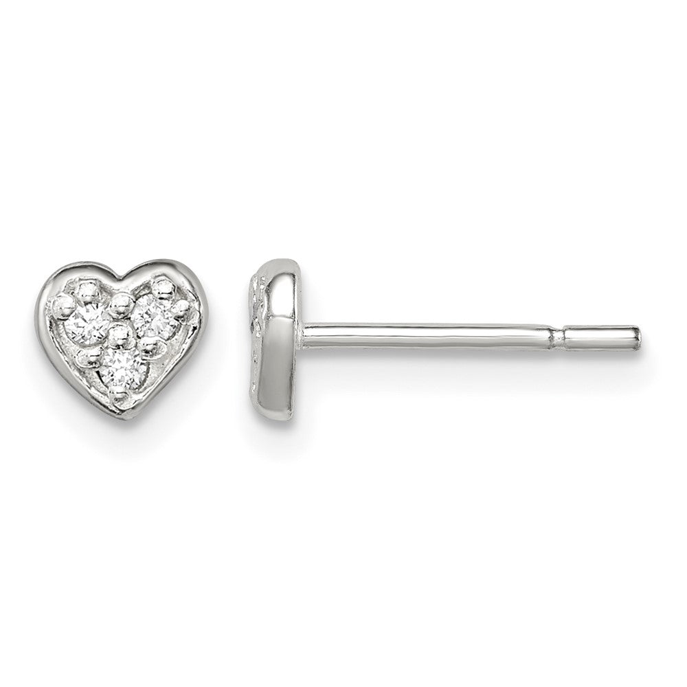 Sterling Silver Polished CZ Heart Petite Post Earrings