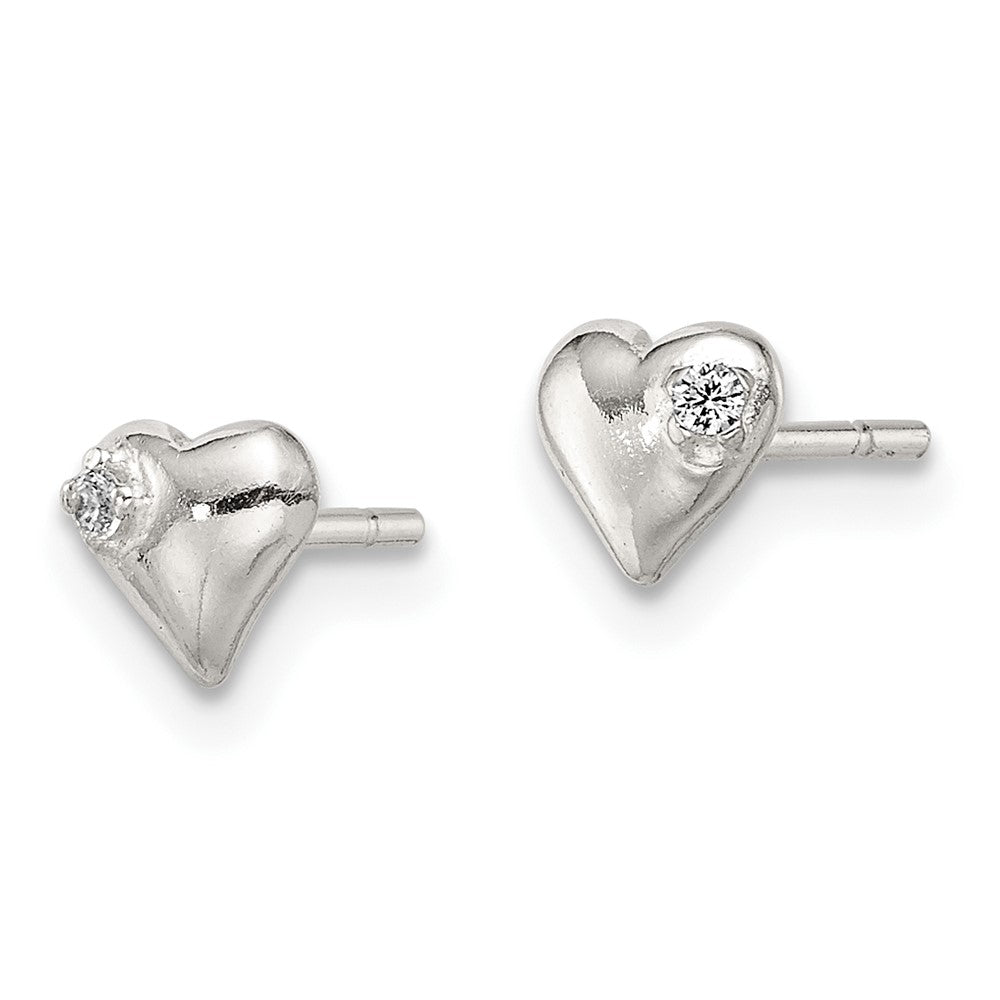 Sterling Silver Polished Heart with CZ Petite Post Earrings