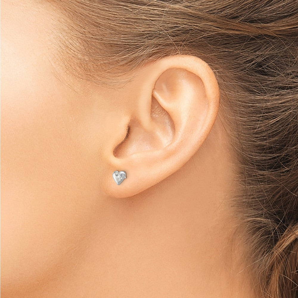 Sterling Silver Polished Heart with CZ Petite Post Earrings