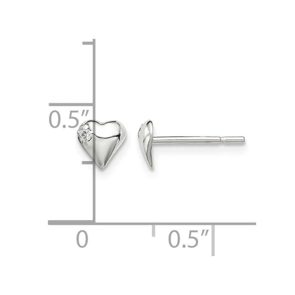 Sterling Silver Polished Heart with CZ Petite Post Earrings
