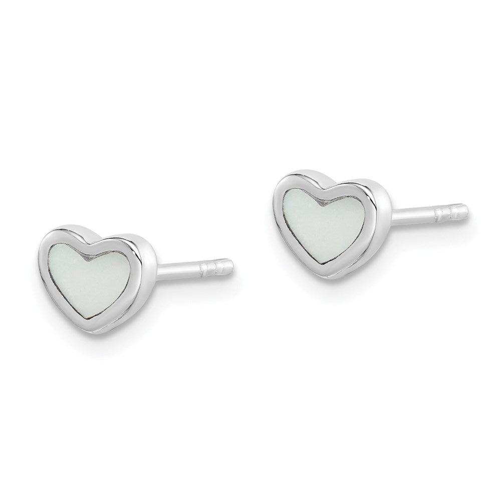 Sterling Silver Rhodium-plated Mother of Pearl Heart Petite Post Earrings
