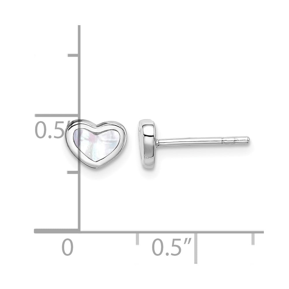 Sterling Silver Rhodium-plated Mother of Pearl Heart Post Earrings