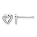 Sterling Silver RH-plated Polished & Brushed Open Heart Post Earrings