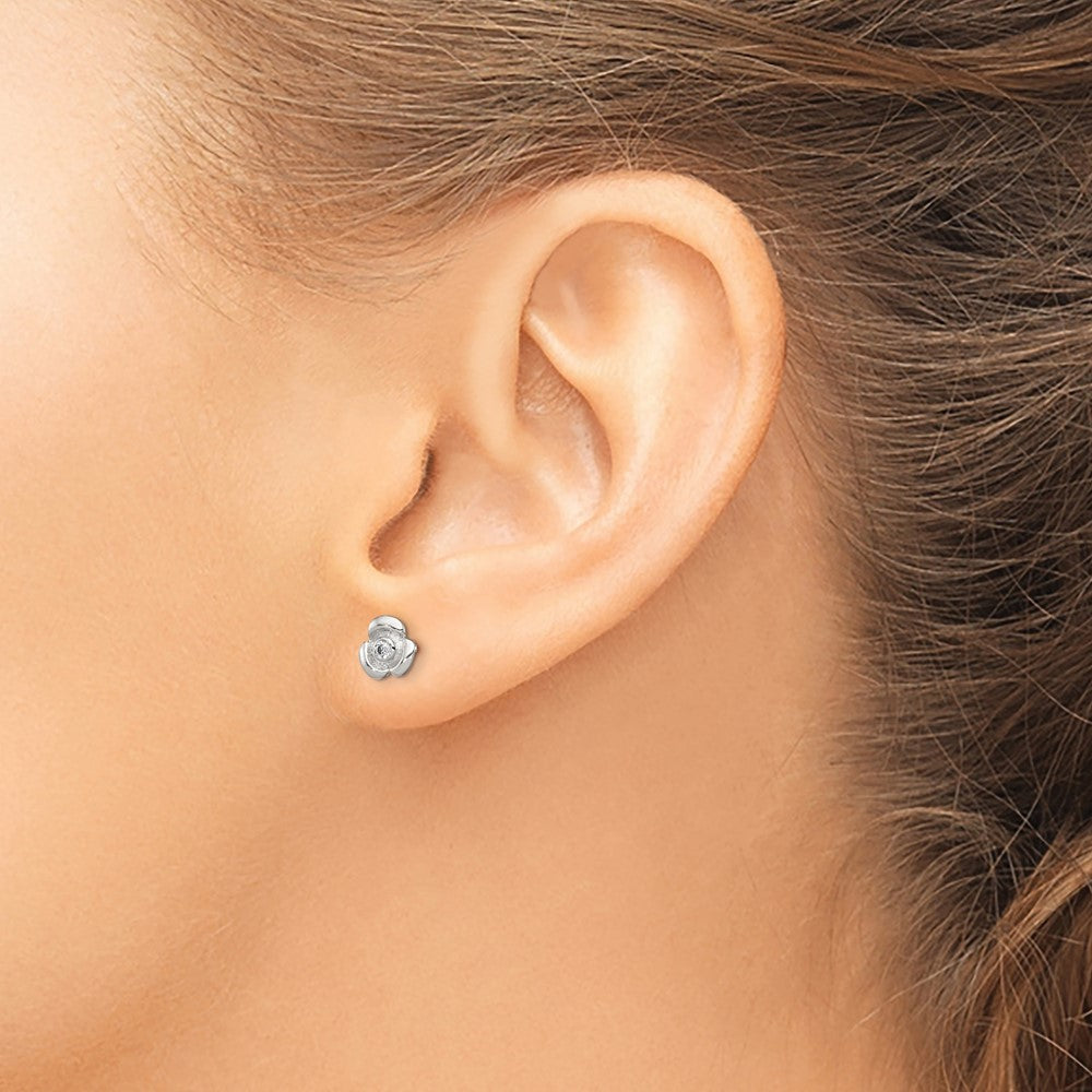 Sterling Silver Polished Flower with CZ Petite Post Earrings