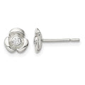 Sterling Silver Polished Flower with CZ Petite Post Earrings