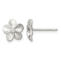 Sterling Silver Polished and Satin Flower with CZ Post Earrings