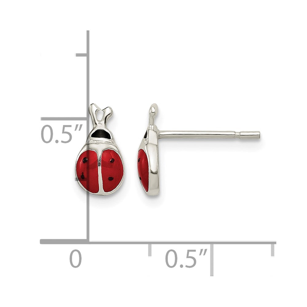 Sterling Silver Polished Red/Black Enameled Ladybug Post Earrings