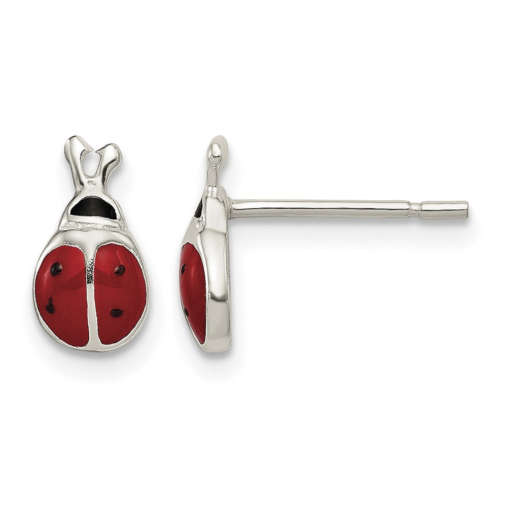Sterling Silver Polished Red/Black Enameled Ladybug Post Earrings