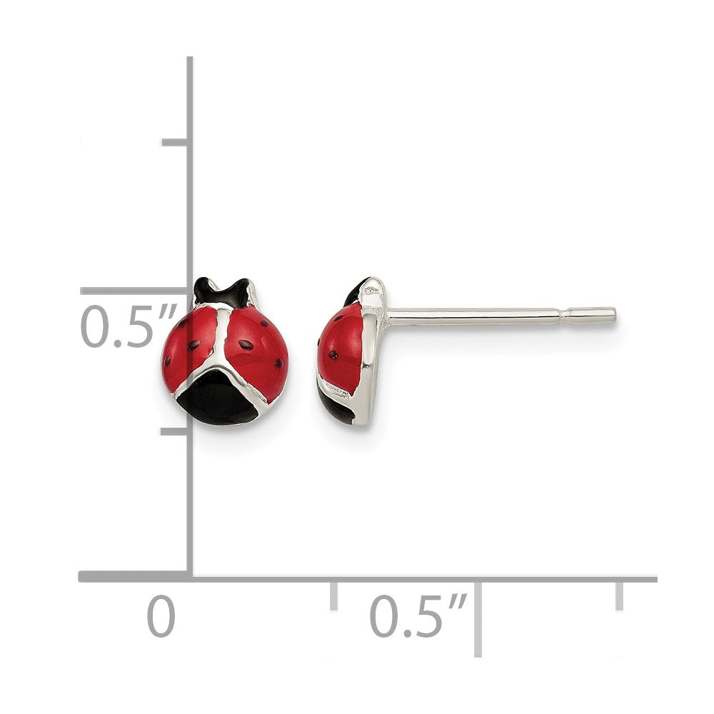 Sterling Silver Polished Red/Black Enameled Ladybug Post Earrings