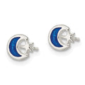Sterling Silver Polished Blue Enamel Moon & Star Post Earrings