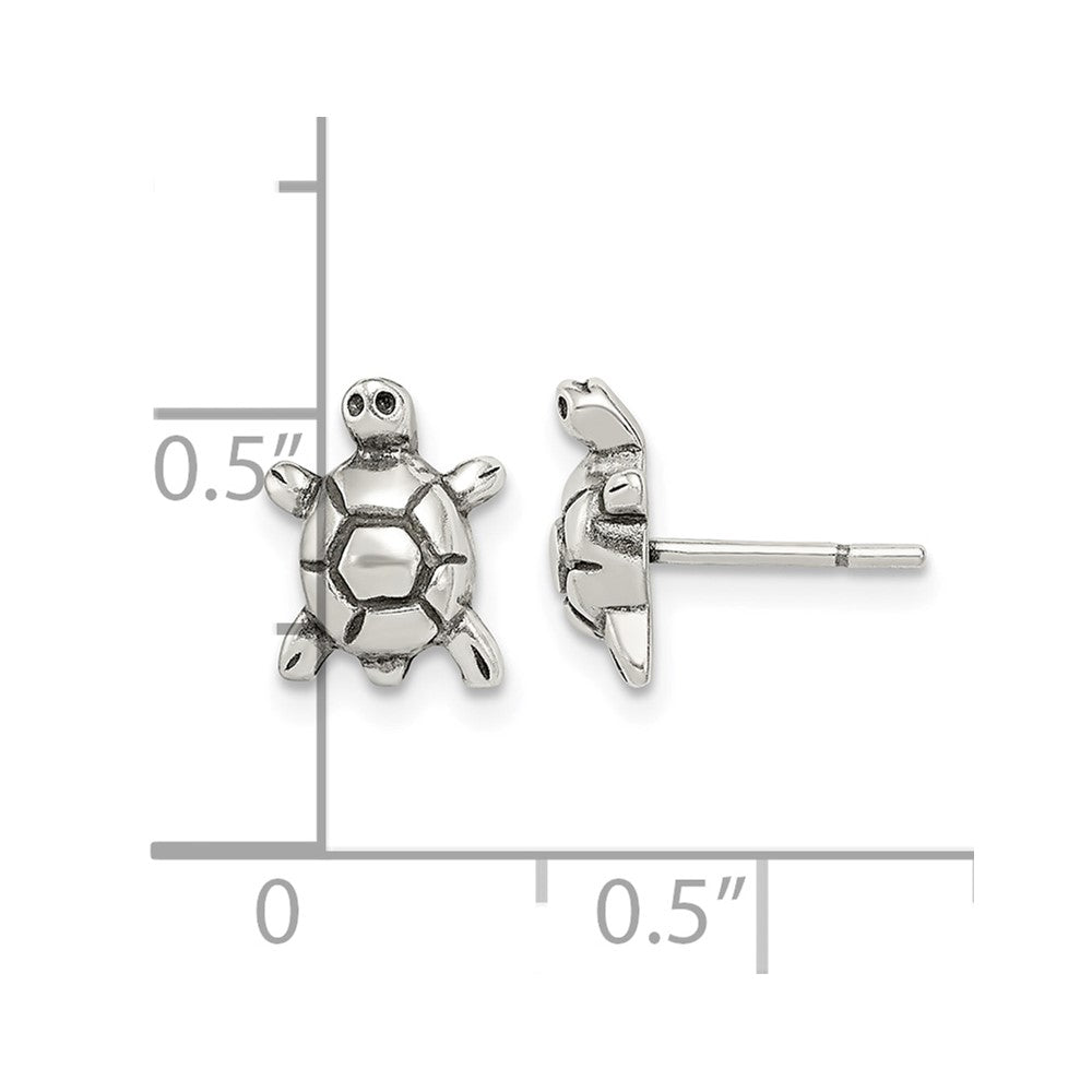 Sterling Silver Polished & Antiqued Turtle Post Earrings