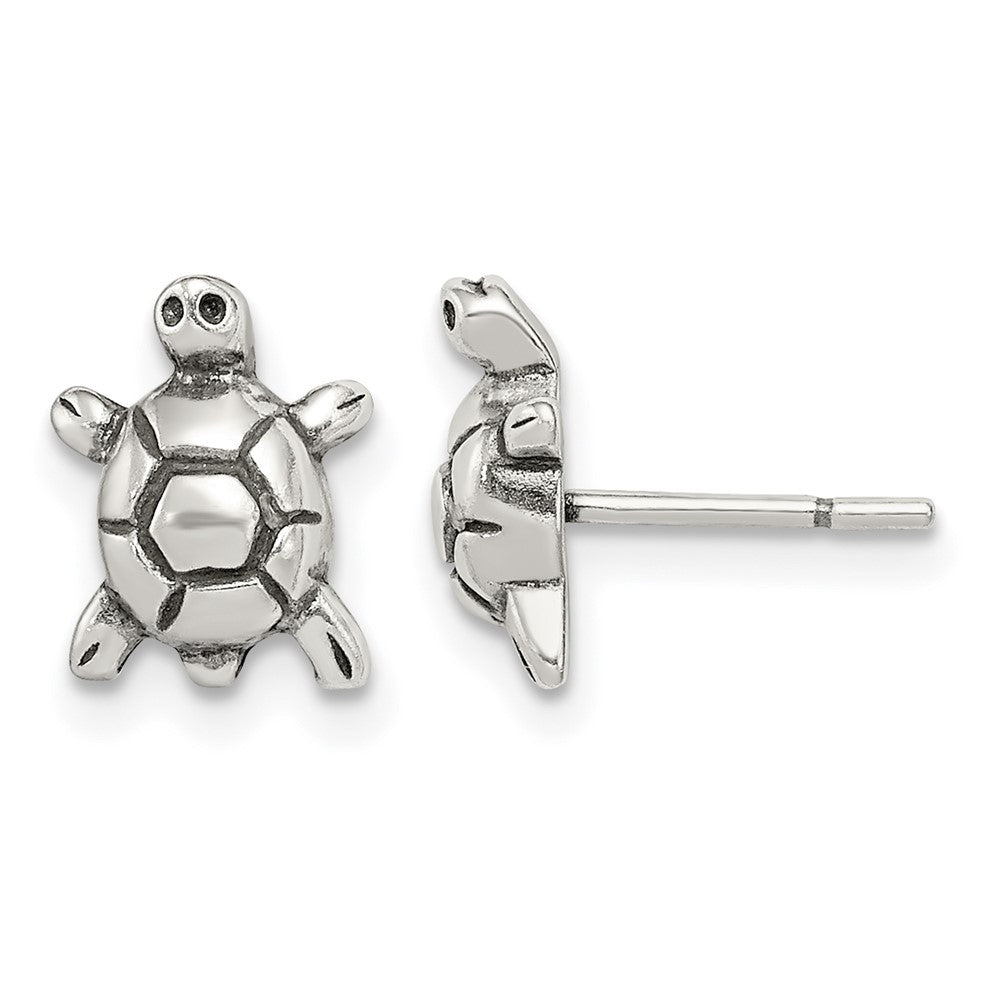 Sterling Silver Polished & Antiqued Turtle Post Earrings