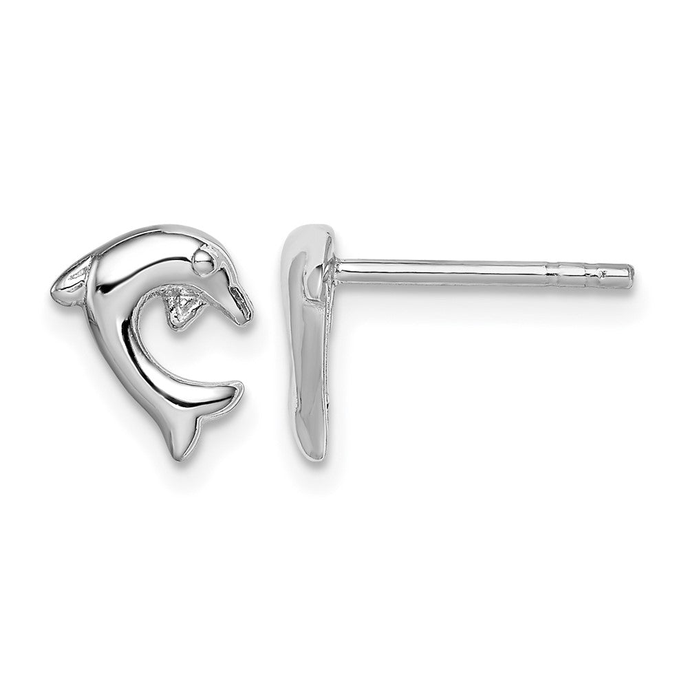 Sterling Silver Rhodium-plated Polished Dolphin Post Earrings