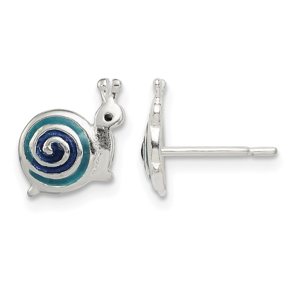 Sterling Silver Polished Blue & Black Enameled Snail Post Earrings