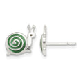 Sterling Silver Polished Green & Black Enameled Snail Post Earrings