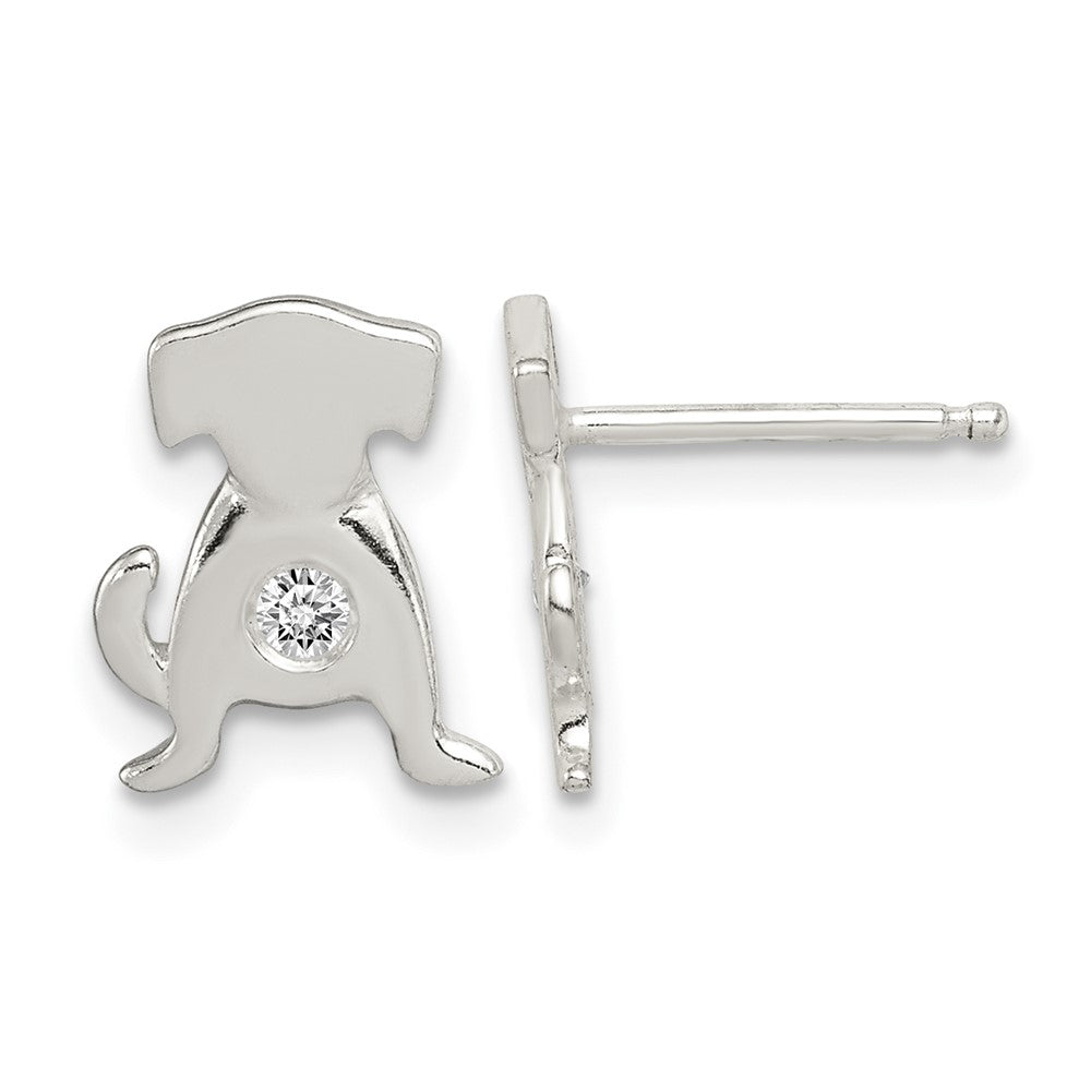 Sterling Silver Polished CZ Dog Post Earrings