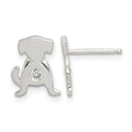 Sterling Silver Polished CZ Dog Post Earrings