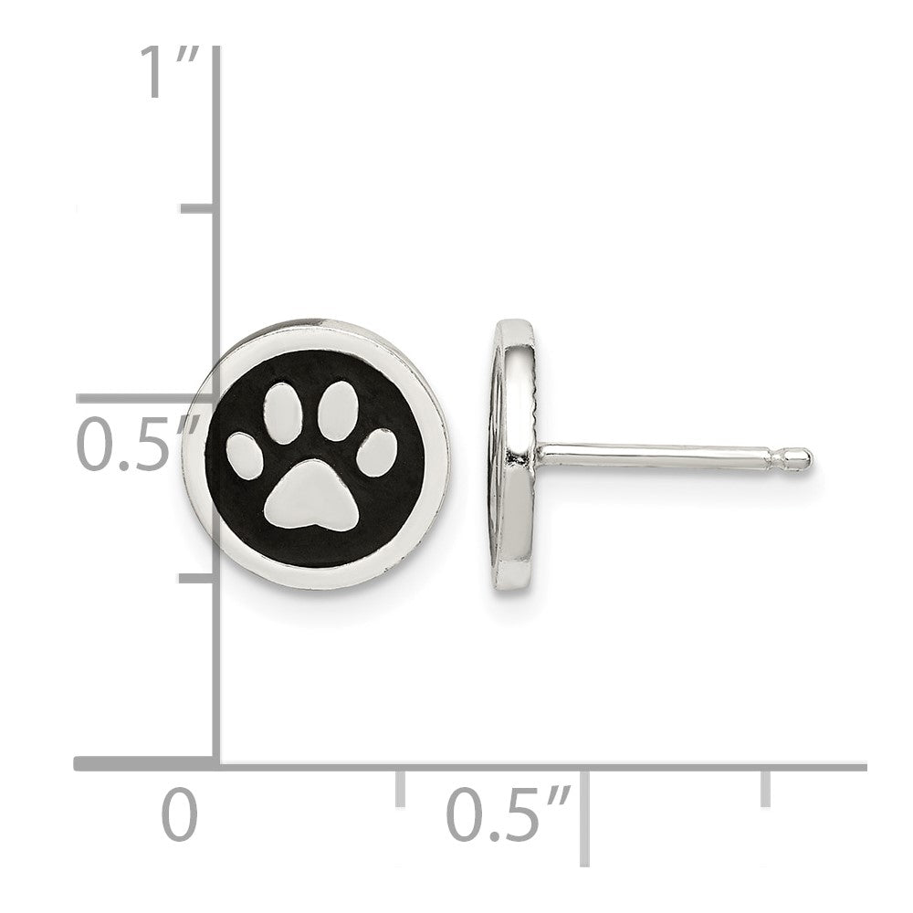 Sterling Silver Polished Enamel Paw Print Post Earrings