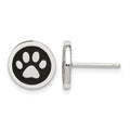 Sterling Silver Polished Enamel Paw Print Post Earrings