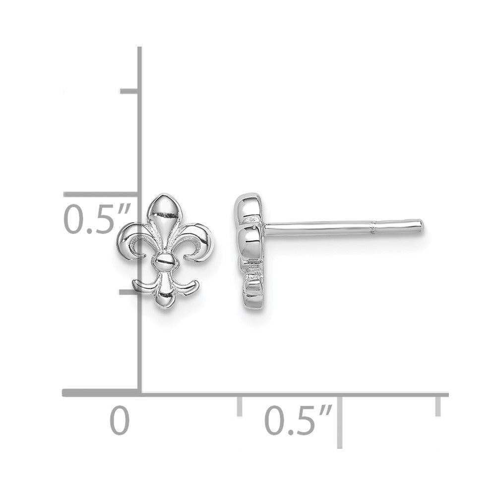 Sterling Silver Rhodium-plated Polished Fleur de Lis Post Earrings