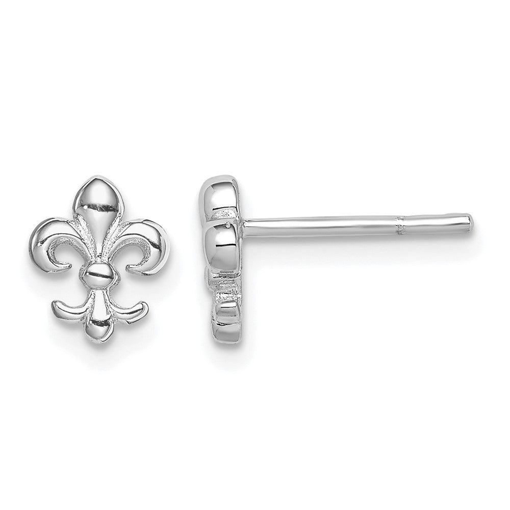 Sterling Silver Rhodium-plated Polished Fleur de Lis Post Earrings