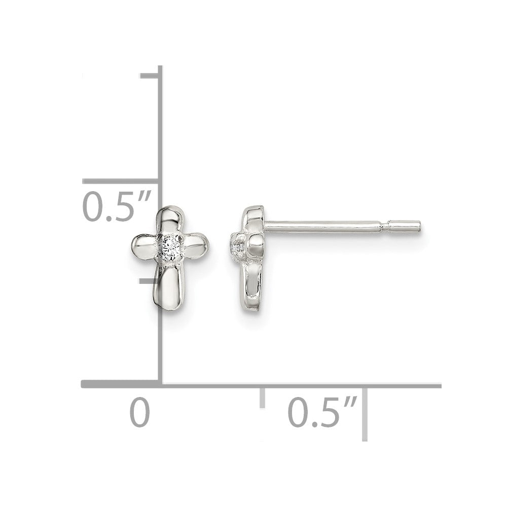 Sterling Silver Polished Cross with CZ Petite Post Earrings