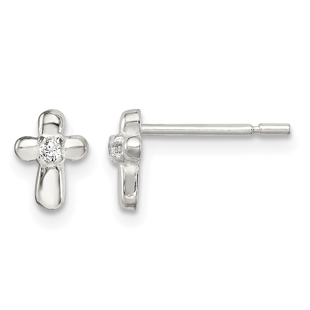 Sterling Silver Polished Cross with CZ Petite Post Earrings