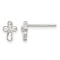 Sterling Silver Polished Cross with CZ Petite Post Earrings