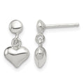 Sterling Silver Dangle Heart Post Earrings