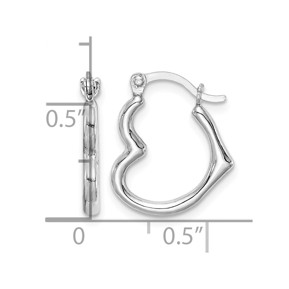 Sterling Silver Rhodium Plated Hollow Heart Hoop Earrings