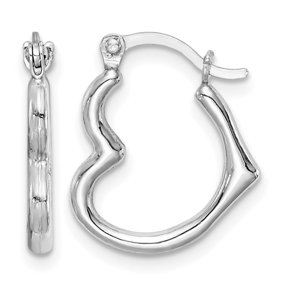 Sterling Silver Rhodium Plated Hollow Heart Hoop Earrings