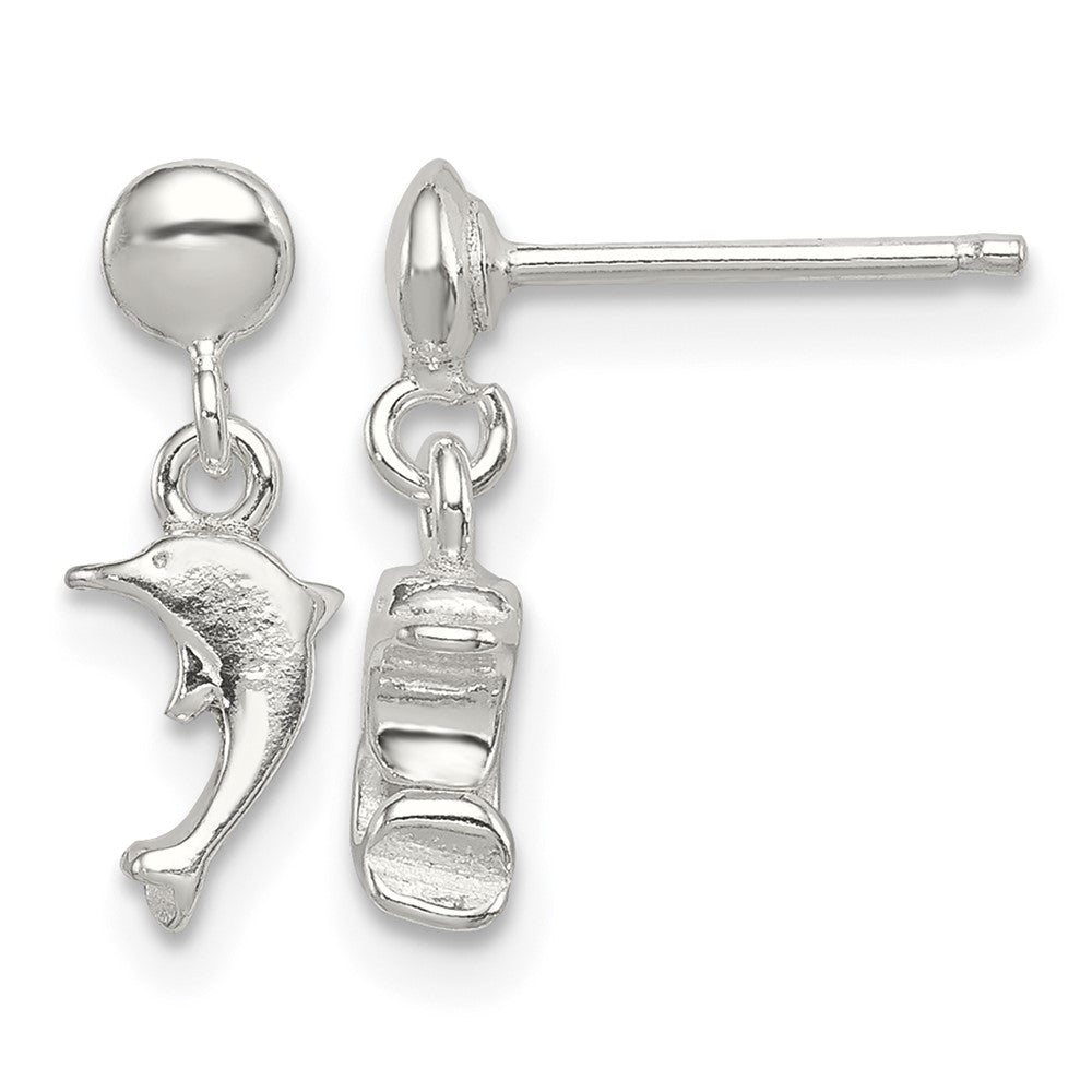 Sterling Silver Polished Dolphin Post Dangle Earrings
