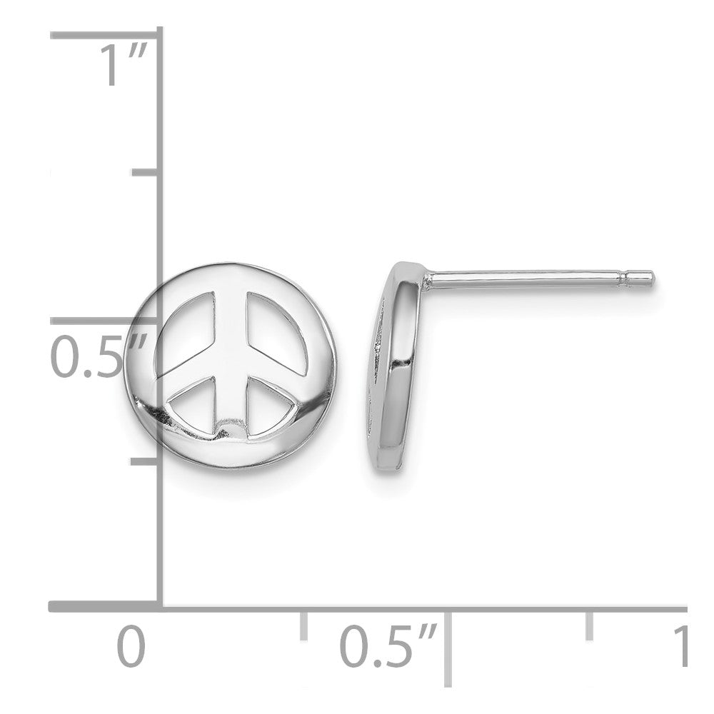 Sterling Silver Rhodium-plated Polished Peace Sign Post Earrings