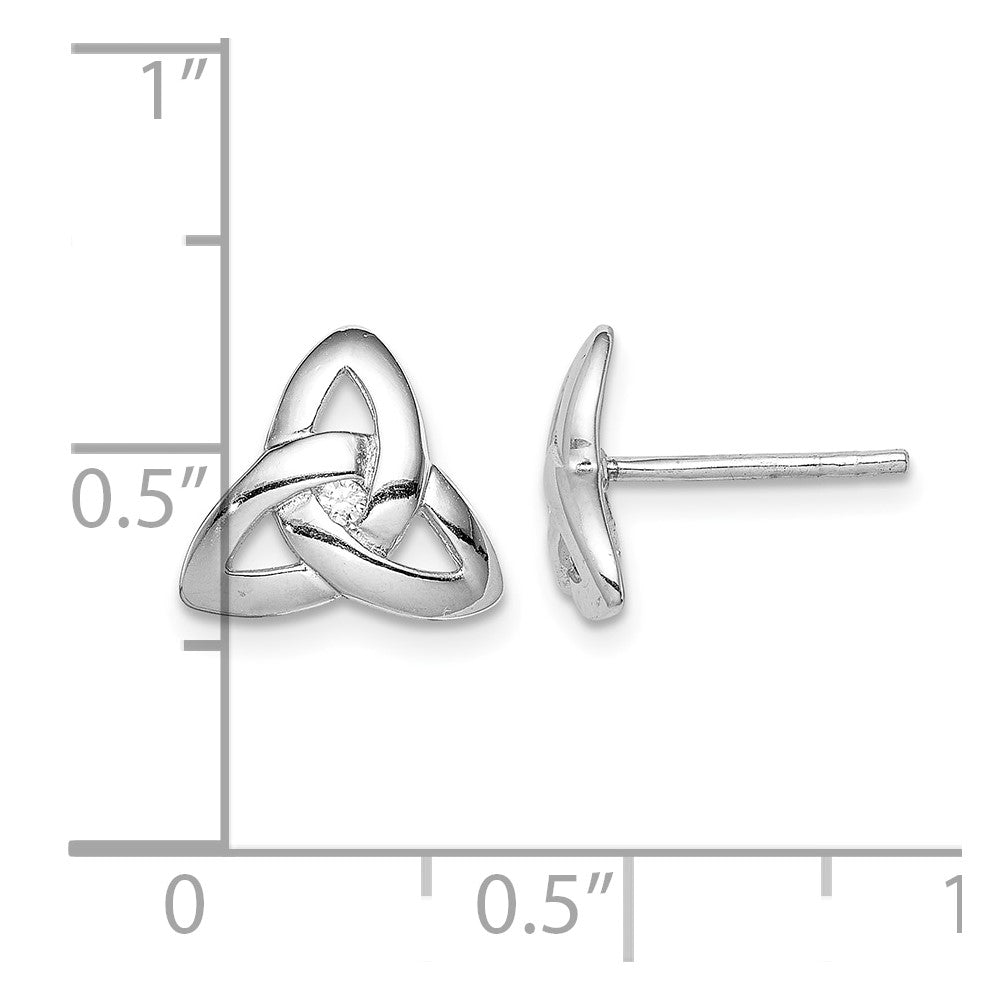 Sterling Silver Rhodium-plated Clear CZ Trinity Symbol Post Earrings