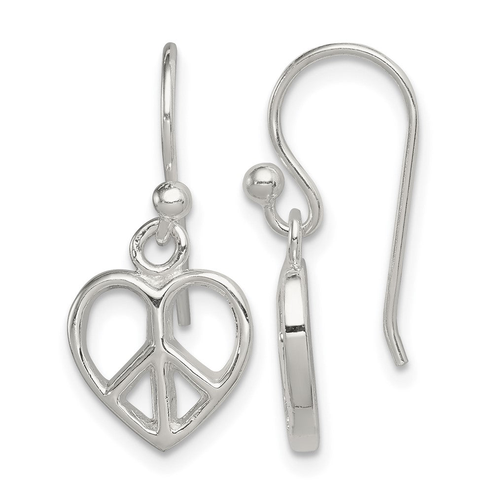 Sterling Silver Peace Sign Heart Shepherd Hook Earrings