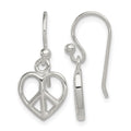 Sterling Silver Peace Sign Heart Shepherd Hook Earrings