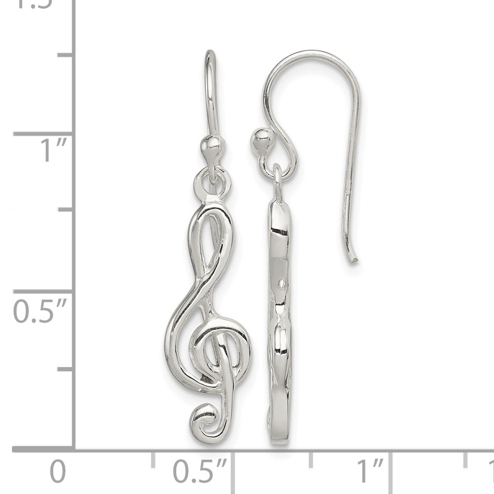 Sterling Silver Music Treble Clef Shepherd Hook Earrings