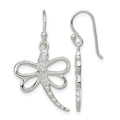 Sterling Silver CZ Dragonfly Shepherd Hook Earrings