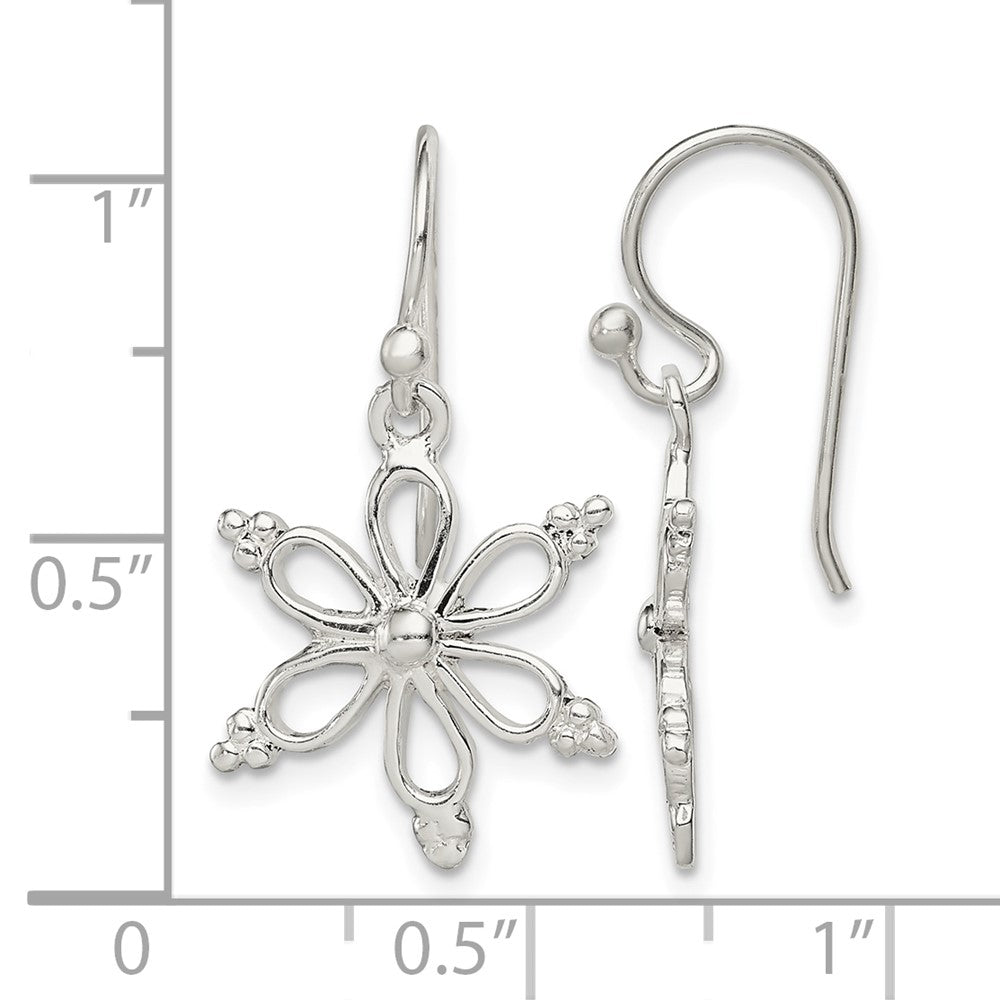 Sterling Silver Snowflake Shepherd Hook Dangle Earrings