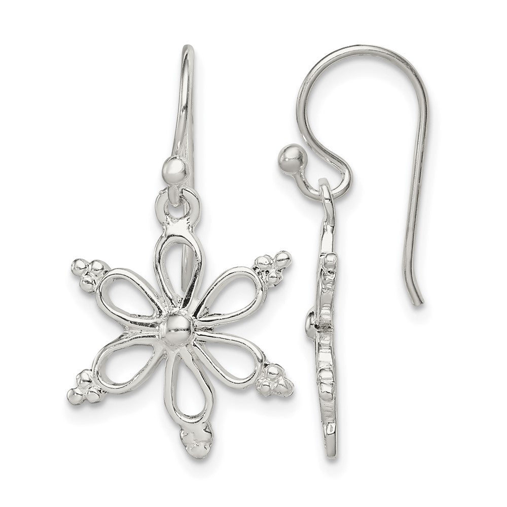 Sterling Silver Snowflake Shepherd Hook Dangle Earrings