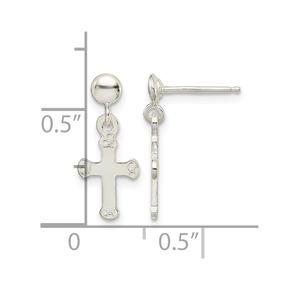 Sterling Silver Polished Budded Cross Post Dangle Earrings