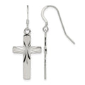 Sterling Silver Polished & Diamond-cut Latin Cross Dangle Earrings