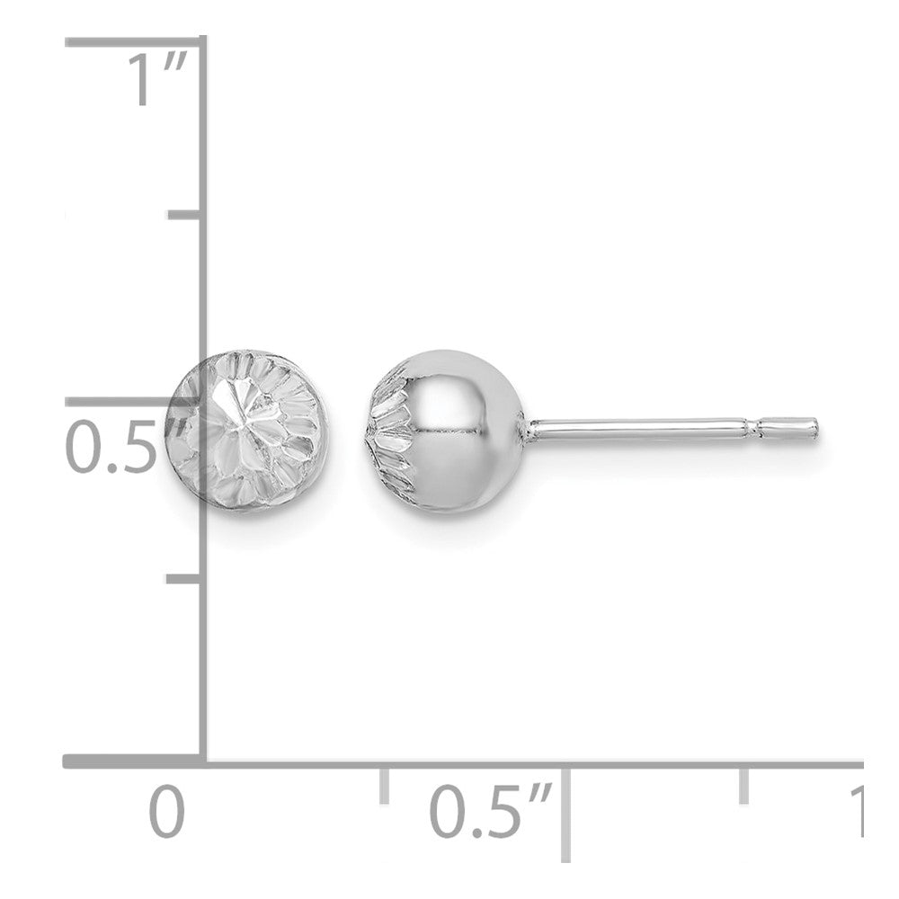 Sterling Silver Rhod-plated Diamond Cut 6mm Ball Post Earrings